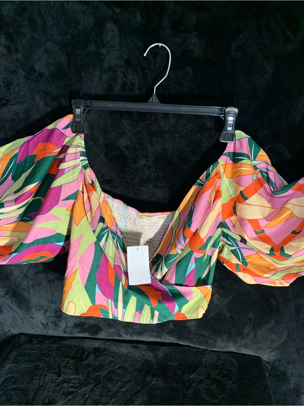 Women's Multicolor Puff-Sleeve Crop Top - Pink/Green/Orange